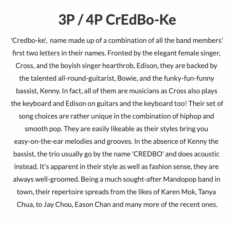 3P / 4P CrEdBo-Ke
'Credbo-ke',  name made up of a